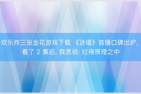 欢乐炸三张金花游戏下载 《迷墙》首播口碑出炉， 看了 2 集后， 我思说: 烂得原理之中