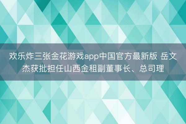 欢乐炸三张金花游戏app中国官方最新版 岳文杰获批担任山西金租副董事长、总司理